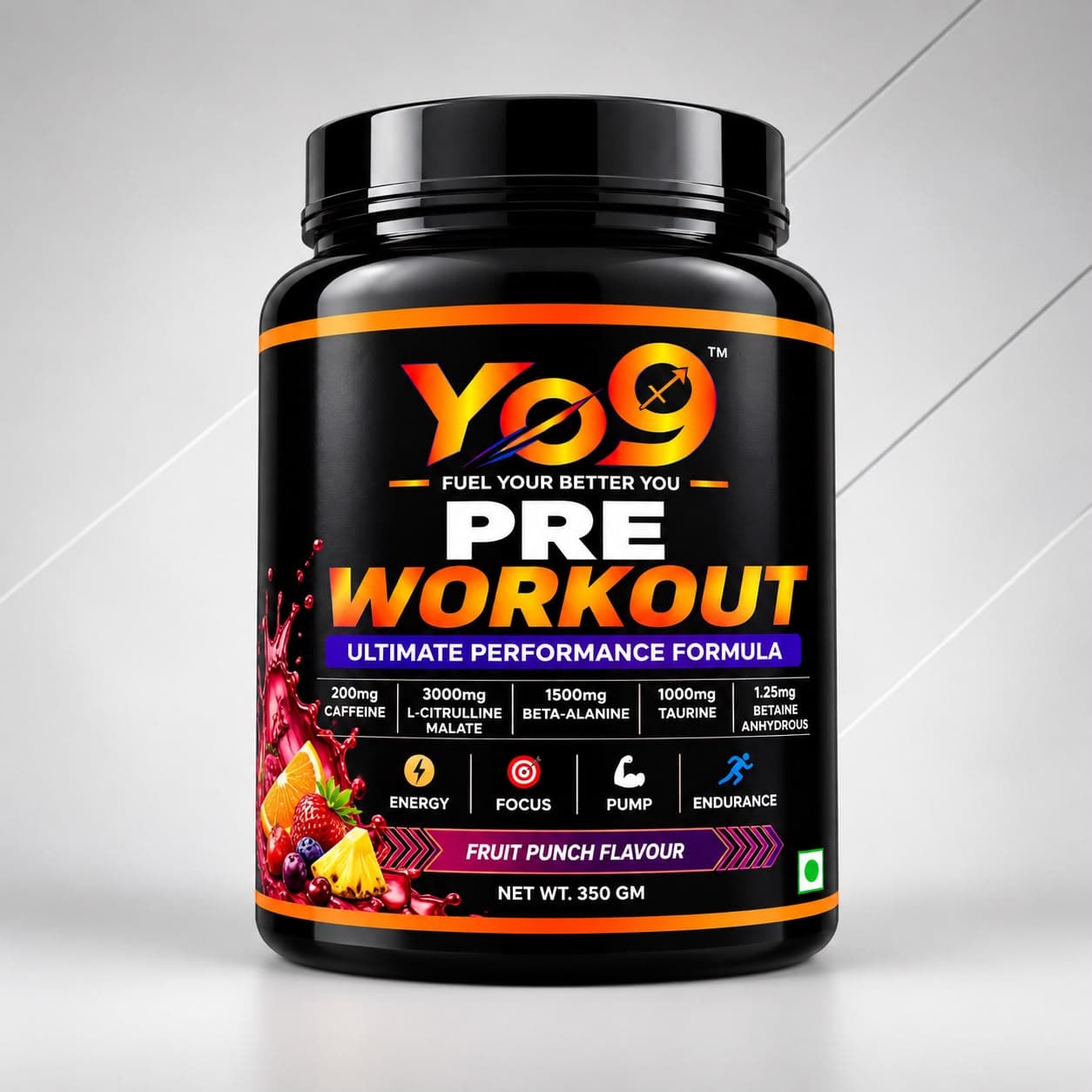 YO9 Pre-Workout 350 g Refreshing Fruit Punch – front